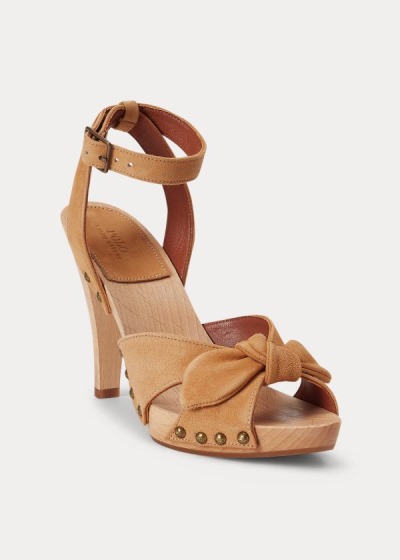 Sandalias Polo Ralph Lauren Mujer Marrom - Suede Clog - KIQWH9486